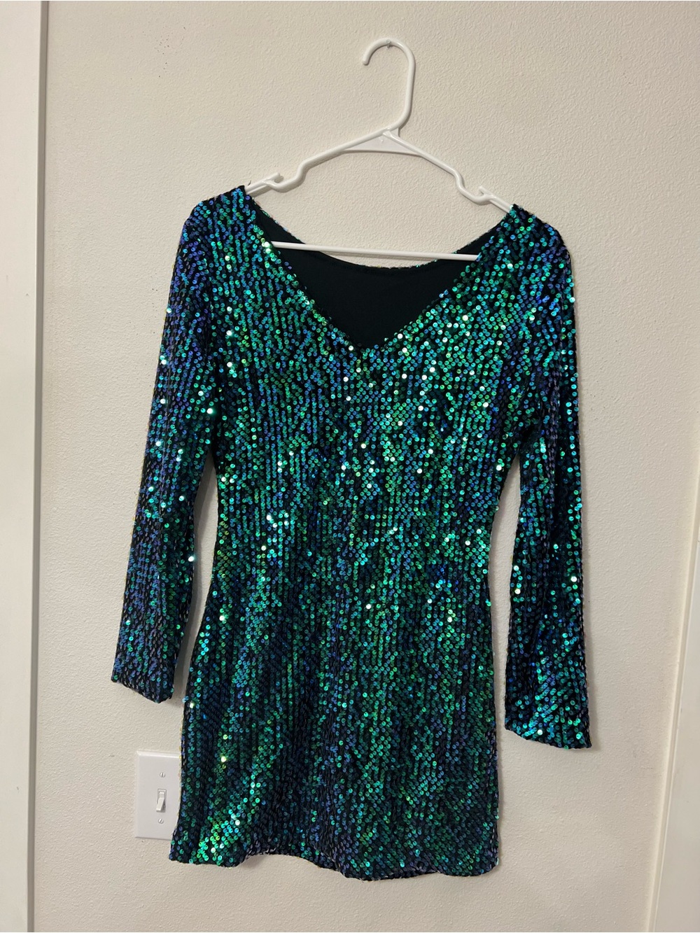 SHEIN Emerald Green & Teal Sequin Long Sleeve Mini Dress